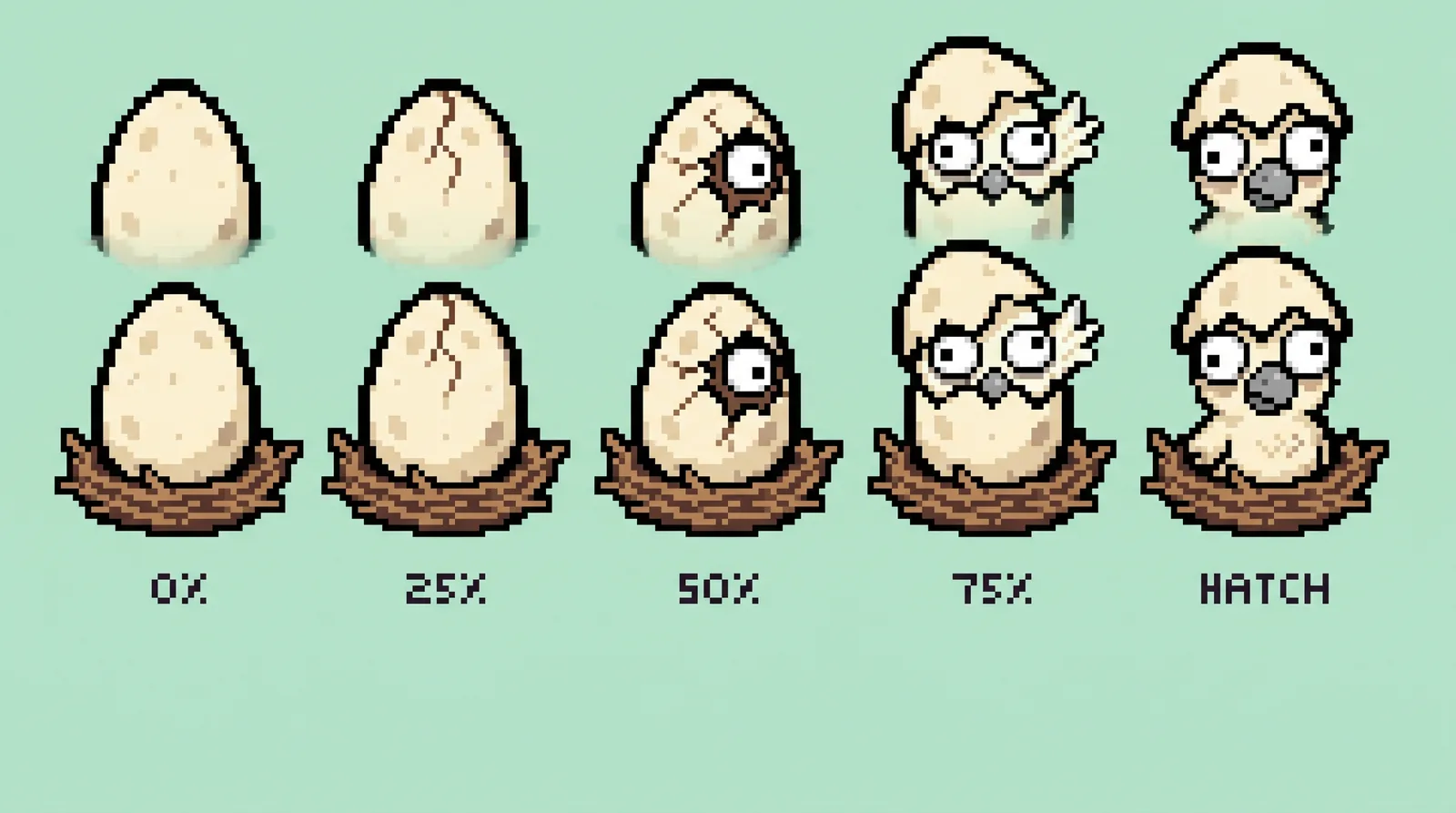 Egg crack progression 0% to hatch