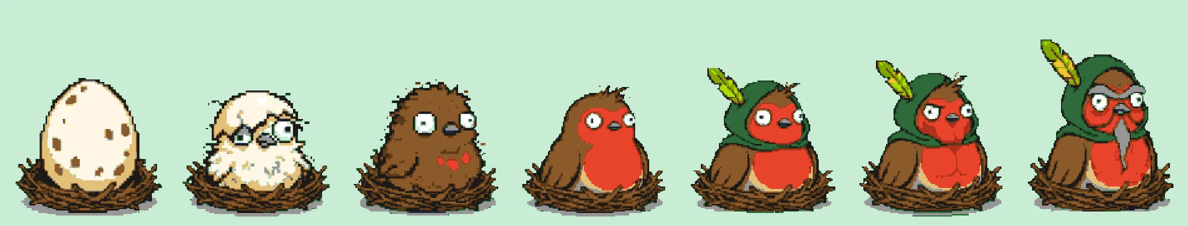 The locked ladder: egg, hatchling, fledgling, robin, hooded robin, gigachad robin, elder robin