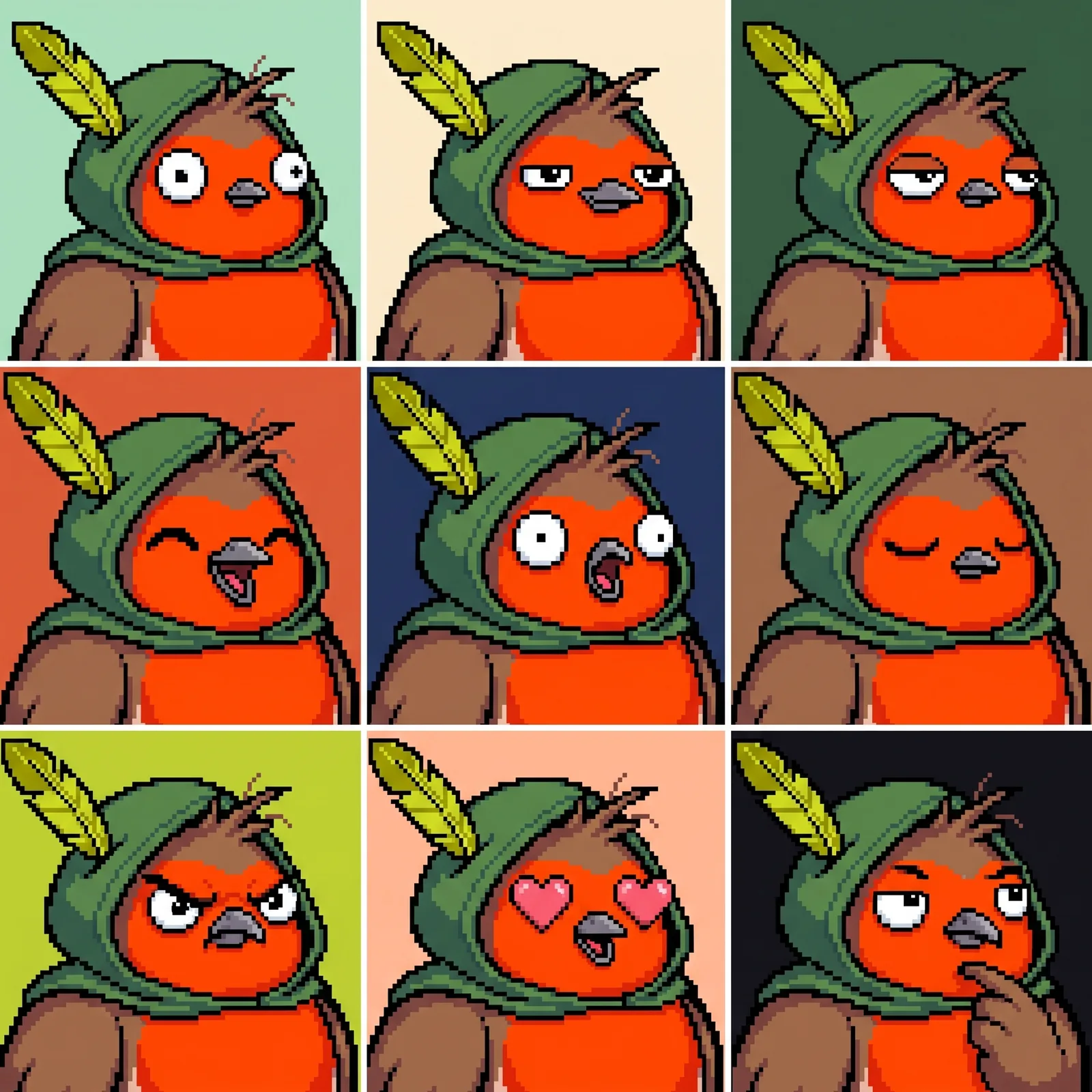 9 profile pictures on 9 background colours