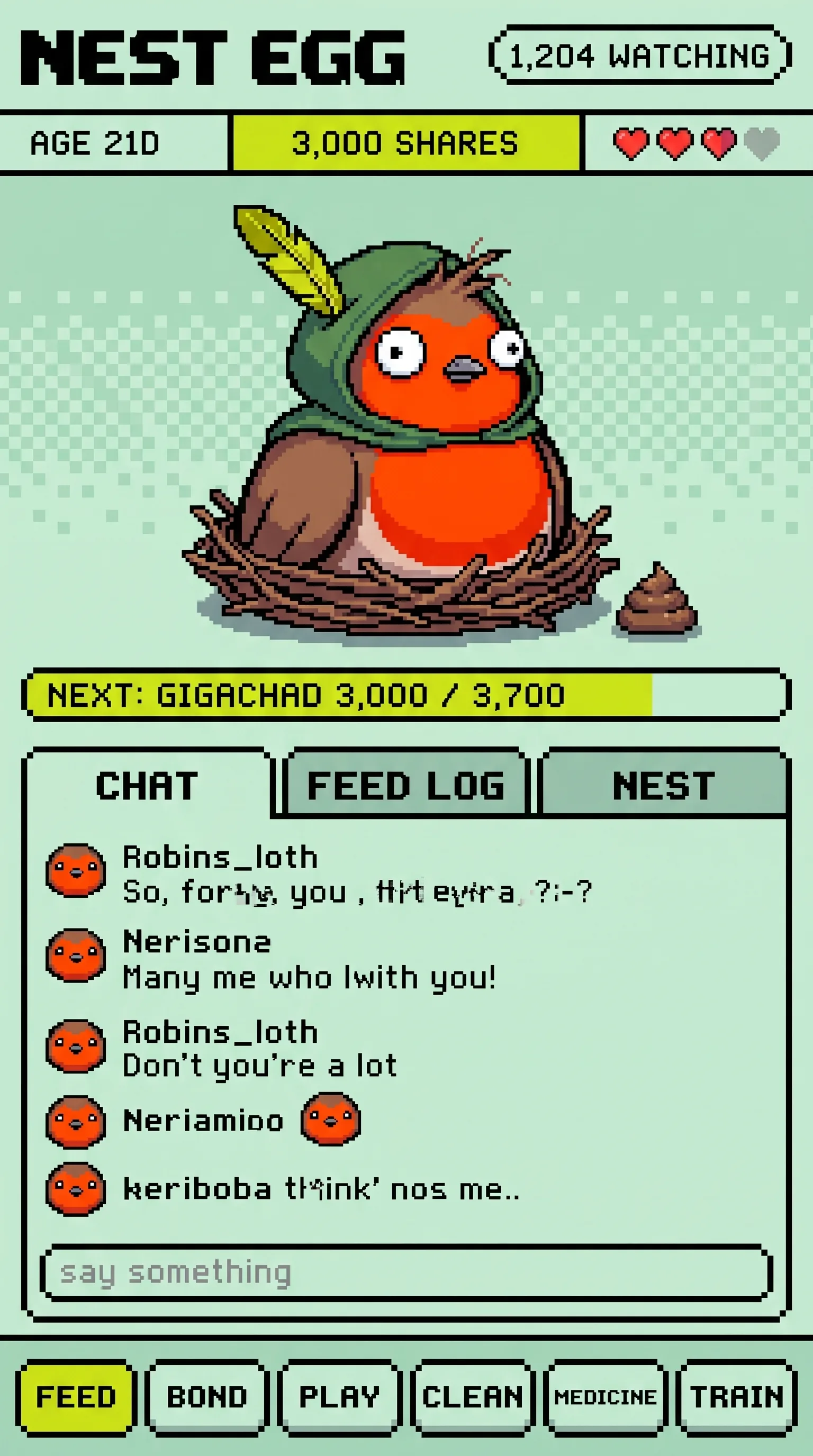 Variant G3: pocket pet, chat tab